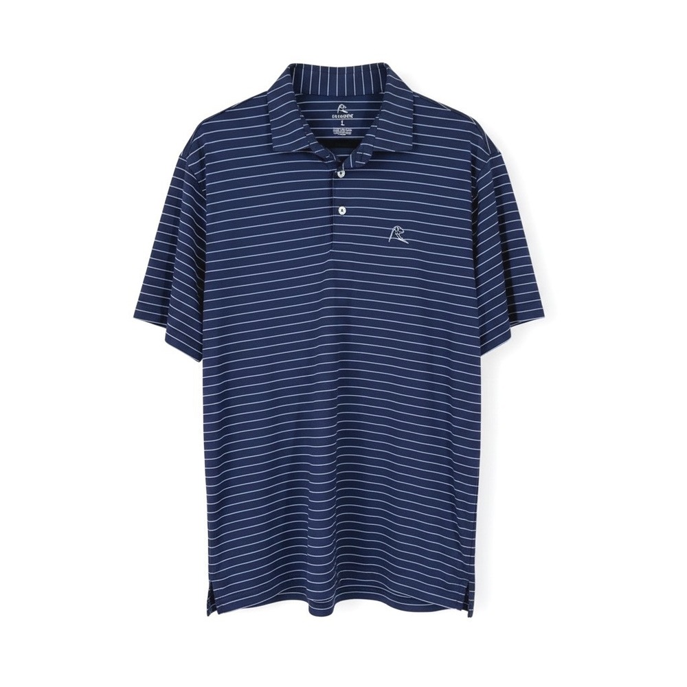 Rhoback Mens Large Navy Blue Striped Performance Golf Polo Shirt Short Sleeve